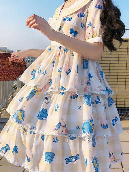 Sweet Lolita OP Dress Apricot Bowknots Sailor Collar Daily Casual Lolita One Piece Dresses