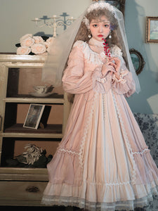 Sweet Lolita OP Dress Cameo Brown Bowkonts Long Sleeve Rococo Lolita One Piece Dresses