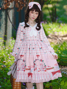 Sweet Lolita OP Dress Infanta Fairytale Floral Print Burgundy Pleated Lolita One Piece Dresses
