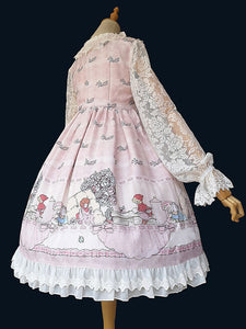 Sweet Lolita OP Dress Infanta Fairytale Floral Print Light Sky Blue Pleated Lolita One Piece Dresses