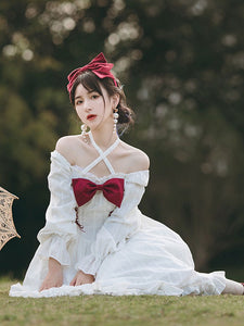 Sweet Lolita OP Dress Long Sleeves Bowknot Lace Up Ruffles Casual Lolita One Piece Dress
