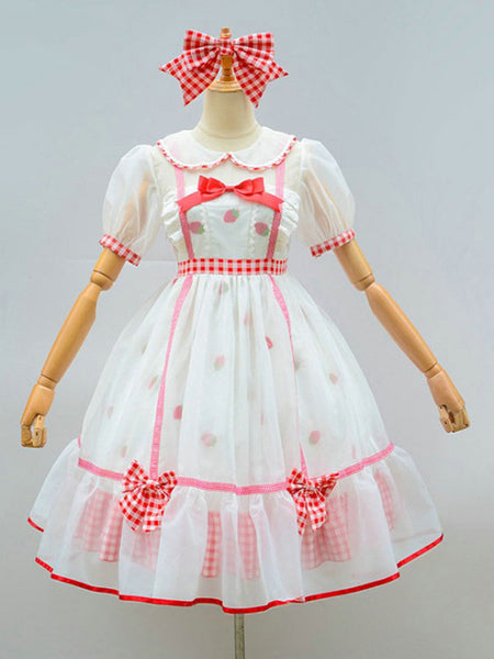 Sweet Lolita OP Dress Neverland Floral Print White Bows Ruffles Lolita One Piece Dresses