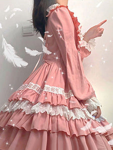 Sweet Lolita OP Dress Neverland Lace Burgundy Cascading Ruffles Bows Lolita One Piece Dresses