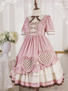 Sweet Lolita OP Dress Pink Ruffles Polyester Short Sleeves Lolita One Piece Dress