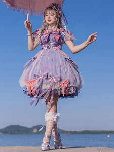 Sweet Lolita OP Dress Polyester Short Sleeves Bows Ruffles Short Lolita One Piece Dress