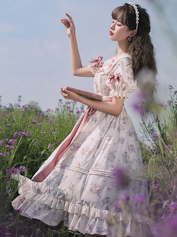 Sweet Lolita OP Dress Polyester Short Sleeves Light Apricot Lolita One Piece Dress