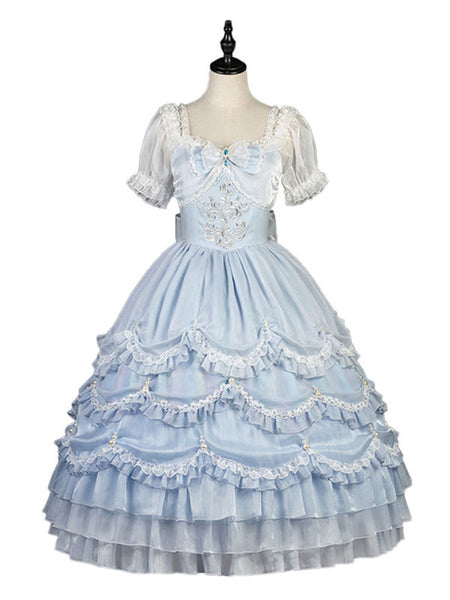 Sweet Lolita OP Dress Polyester Short Sleeves Light Blue Sweet Lolita One Piece Dress
