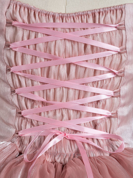 Sweet Lolita OP Dress Polyester Short Sleeves Ruffles Bows Pink Lolita One Piece Dress