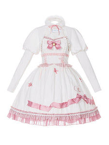 Sweet Lolita OP Dress Polyester Sleeveless Bows Ruffles White Sweet Lolita One Piece Dress