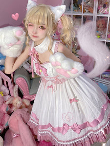 Sweet Lolita OP Dress Polyester Sleeveless Bows Ruffles White Sweet Lolita One Piece Dress