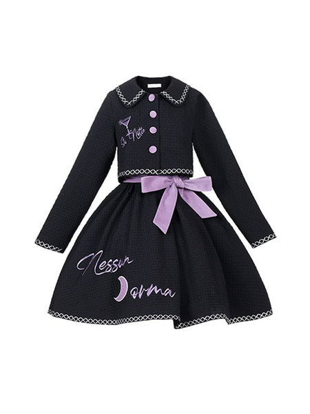 Sweet Lolita OP Dress Polyester Turndown Collar Long Sleeves Black Lolita One Piece Dress
