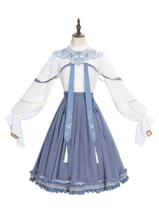 Sweet Lolita Outfits Baby Blue Lace Up Fringe Ruffles Long Sleeves Chinese Style Lolita Shirt