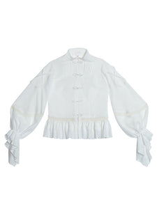 Sweet Lolita Outfits Baby Blue Lace Up Fringe Ruffles Long Sleeves Chinese Style Lolita Shirt