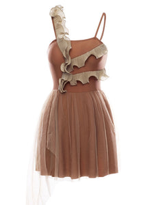Sweet Lolita Outfits Coffee Brown Ruffles Tiered Sleeveless Lolita Swimming Suit