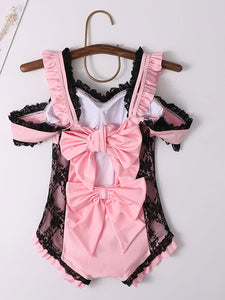 Sweet Lolita Outfits Pink Lace Ruffles Bows Polyester Sleeveless Lolita Jumpsuit
