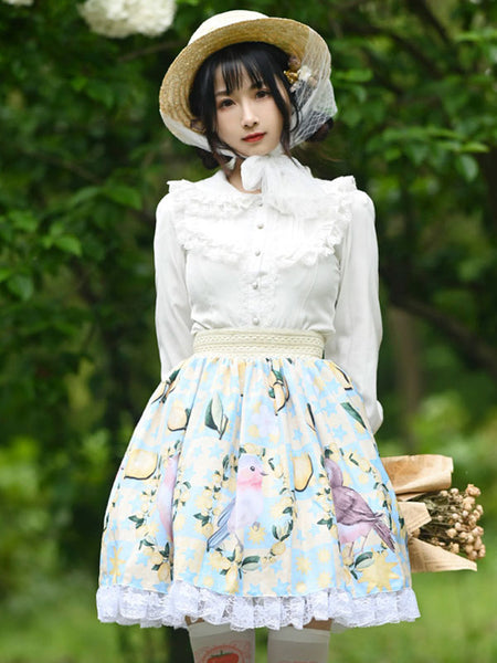 Sweet Lolita Overskirt Animal Print Light Sky Blue Tea Party Daily Casual Lace Lolita Skirts