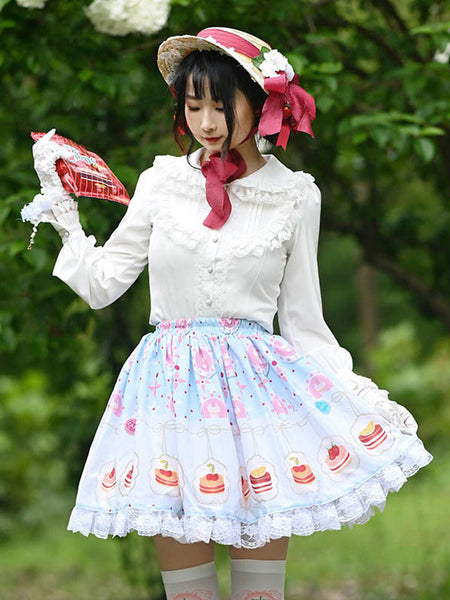 Sweet Lolita Overskirt Candy Colors Polyester Light Sky Blue Daily Casual Tea Party Lace Lolita Skirts
