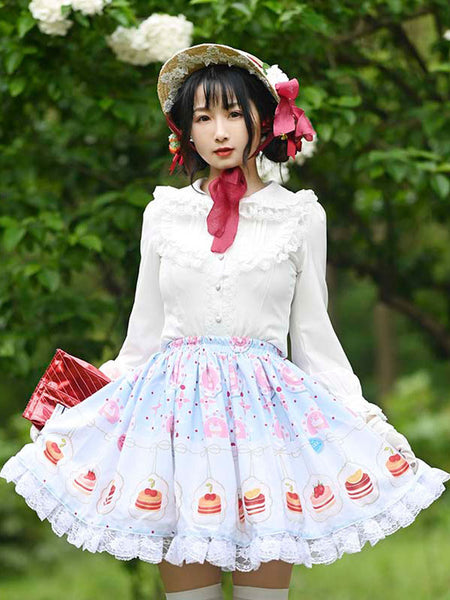 Sweet Lolita Overskirt Candy Colors Polyester Light Sky Blue Daily Casual Tea Party Lace Lolita Skirts