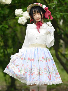 Sweet Lolita Overskirt Dress Fruit Floral Print Light Sky Blue Lace Lolita Skirts