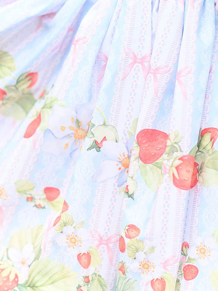 Sweet Lolita Overskirt Dress Fruit Floral Print Light Sky Blue Lace Lolita Skirts