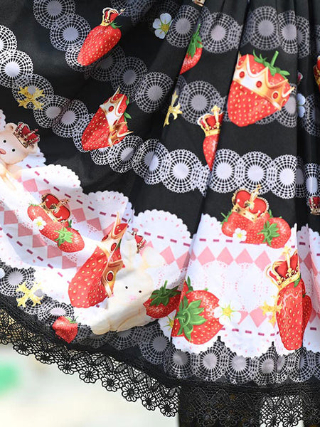 Sweet Lolita Overskirt Fruit Floral Pattern Black Lace Lolita Skirts