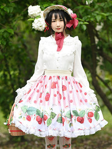 Sweet Lolita Overskirt Fruit Pattern Pink Lace Daily Casual Tea Party Lolita Skirts
