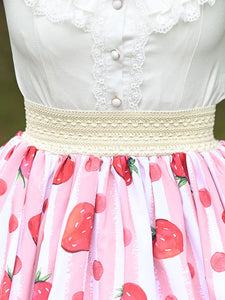 Sweet Lolita Overskirt Fruit Pattern Pink Lace Daily Casual Tea Party Lolita Skirts