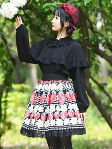 Sweet Lolita Overskirt Lace Black Fruit Pattern Daily Casual Tea Party Lolita Skirts