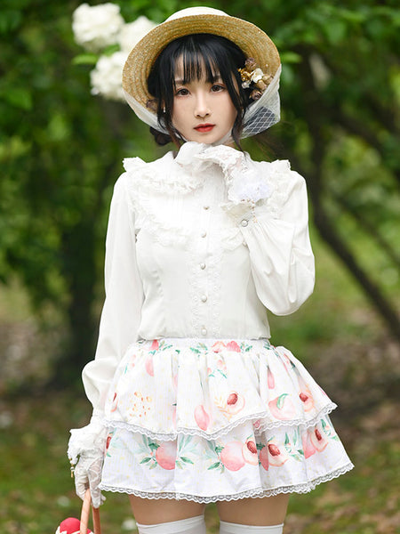 Sweet Lolita Overskirt Lace Ecru White Fruit Pattern Sweet Lolita Skirts