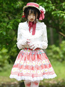 Sweet Lolita Overskirt Lace Hot Pink Fruit Pattern Lolita Skirts