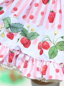 Sweet Lolita Overskirt Lace Pink Fruit Floral Print Leaf Pattern Lolita Mini Skirts