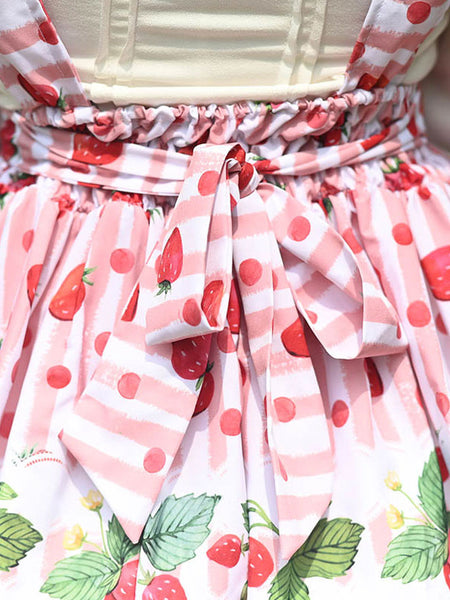 Sweet Lolita Overskirt Lace Pink Fruit Floral Print Leaf Pattern Lolita Mini Skirts