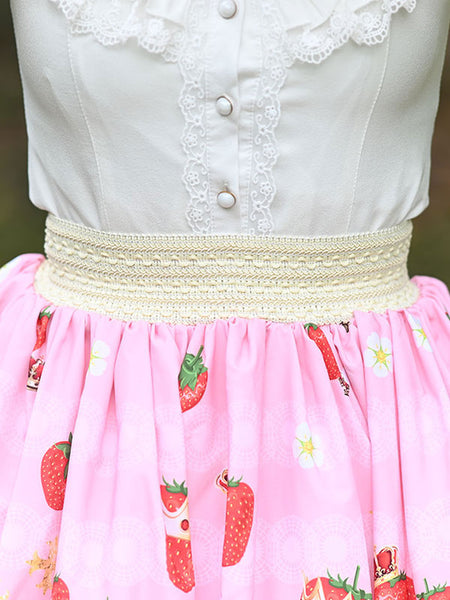 Sweet Lolita Overskirt Lace Pink Fruit Pattern Lolita Skirts