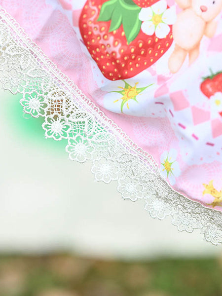 Sweet Lolita Overskirt Lace Pink Fruit Pattern Lolita Skirts
