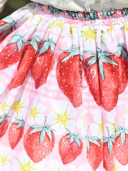 Sweet Lolita Overskirt Lace Pink Fruit Pattern Polyester Daily Casual Tea Party Lolita Skirts