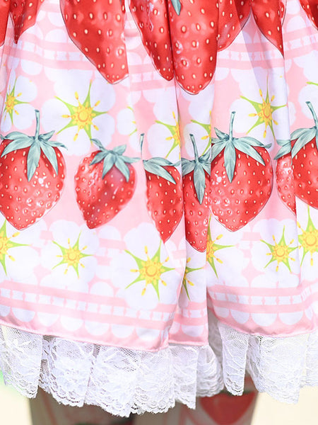 Sweet Lolita Overskirt Lace Pink Fruit Pattern Polyester Daily Casual Tea Party Lolita Skirts