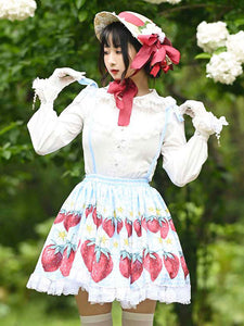 Sweet Lolita Overskirt Strawberry Pattern Light Sky Blue Lace Lolita Skirts
