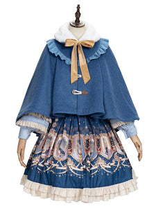 Sweet Lolita Poncho Dark Navy Polyester Lace Up Spring Lolita Pocho Cape Only Outwears