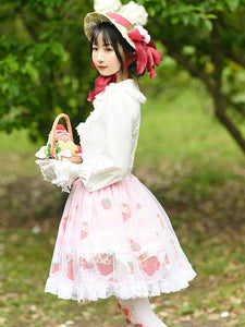 Sweet Lolita SK Fruit Floral Pattern Pink Tiered Lace Lolita Skirts