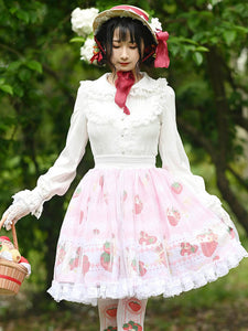 Sweet Lolita SK Fruit Floral Pattern Pink Tiered Lace Lolita Skirts