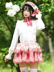 Sweet Lolita SK Lace Red Floral Print Tea Party Daily Casual Lolita Skirts