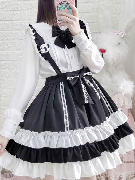 Sweet Lolita SK Lace Ruffles Bow Polyester Black Lolita Skirts