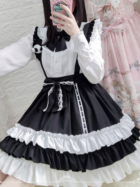 Sweet Lolita SK Lace Ruffles Bow Polyester Black Lolita Skirts