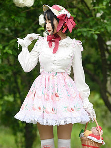 Sweet Lolita SK Leaf Fruit Floral Pattern Pink Lace Lolita Skirts