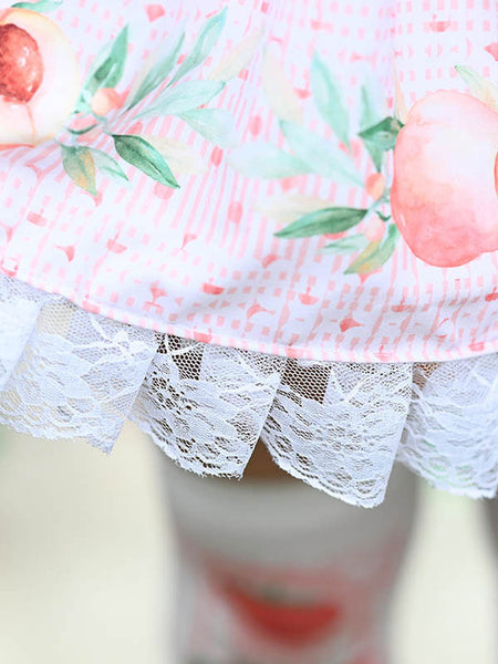 Sweet Lolita SK Leaf Fruit Floral Pattern Pink Lace Lolita Skirts