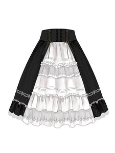 Sweet Lolita SK Overskirt Two-Tone Black White Pleated Ruffles Sleeveless Sweet Lolita Skirts