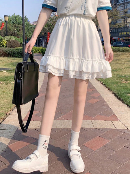 Sweet Lolita SK Ruffles Polyester White Lolita Mini Skirts