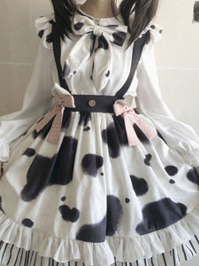 Sweet Lolita SK White Bowknots Cow Pattern Polyester Sleeveless Daily Casual Lolita Skirts