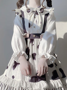 Sweet Lolita SK White Bowknots Cow Pattern Polyester Sleeveless Daily Casual Lolita Skirts