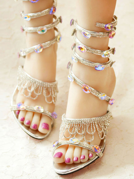 Sweet Lolita Sandals Fringe Rhinestones PU Leather Pointed Toe Stiletto Heel Sliver Customize Lolita Summer Sandals